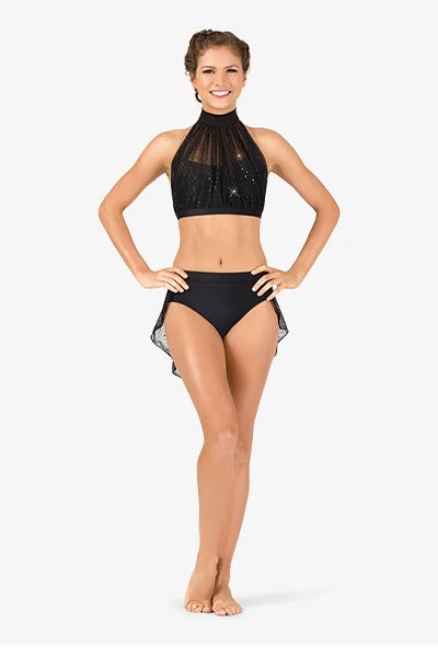 Body Wrappers TW600 Performance Sheer Twinkle Mesh Halter Bra Top Black